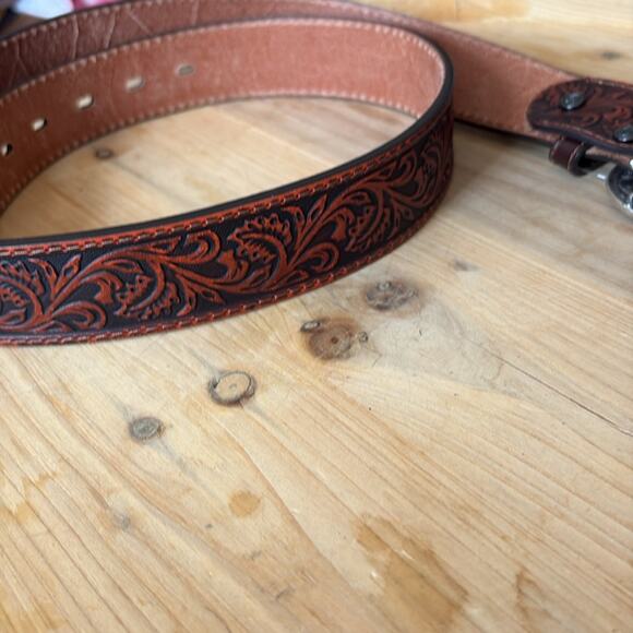 Ariat Dark Brown Rhinestone Filagree Leather Western Belt and Buckle